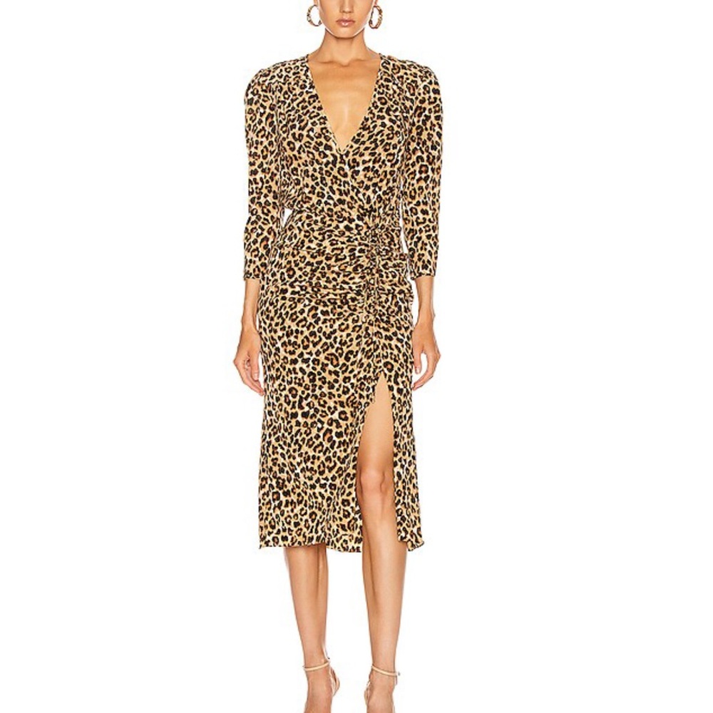 Veronica Beard Arielle Midi Dress Size 16 Women V Neck Leopard Print Silk Blend